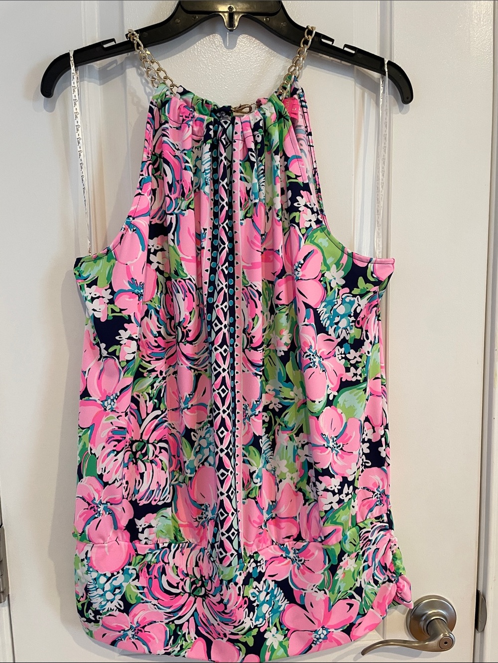Floral Halter Tank Top - Pink & Navy
